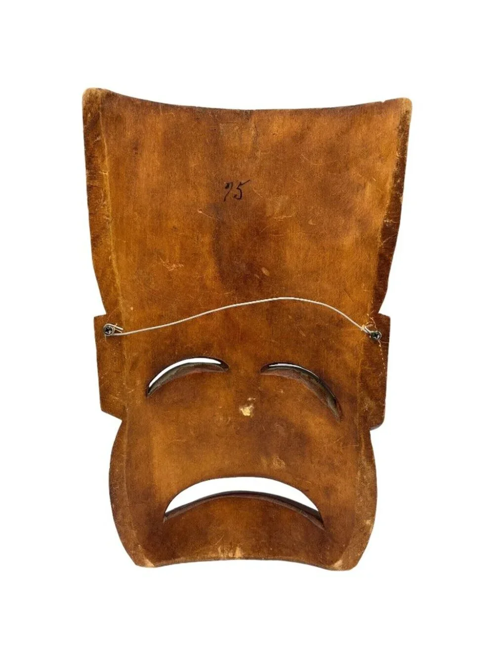 Vintage Hand Carved Wood Tragedy Theater Drama Wooden Mask Sad Face 1950 Wider - Picture 7 of 10